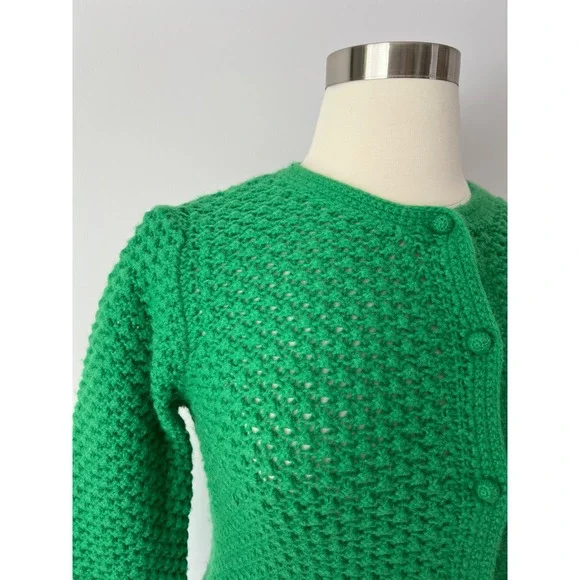 L.L. Bean Cardigan Kelly Green Wool Angora Blend Popcorn Knit Button Front XL - Picture 4 of 6
